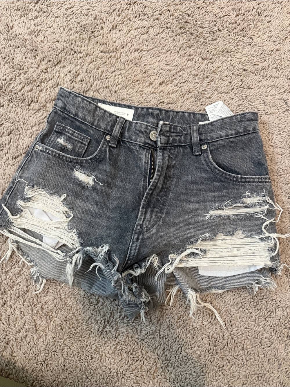 Zara Washed Black Distressed Denim Shorts